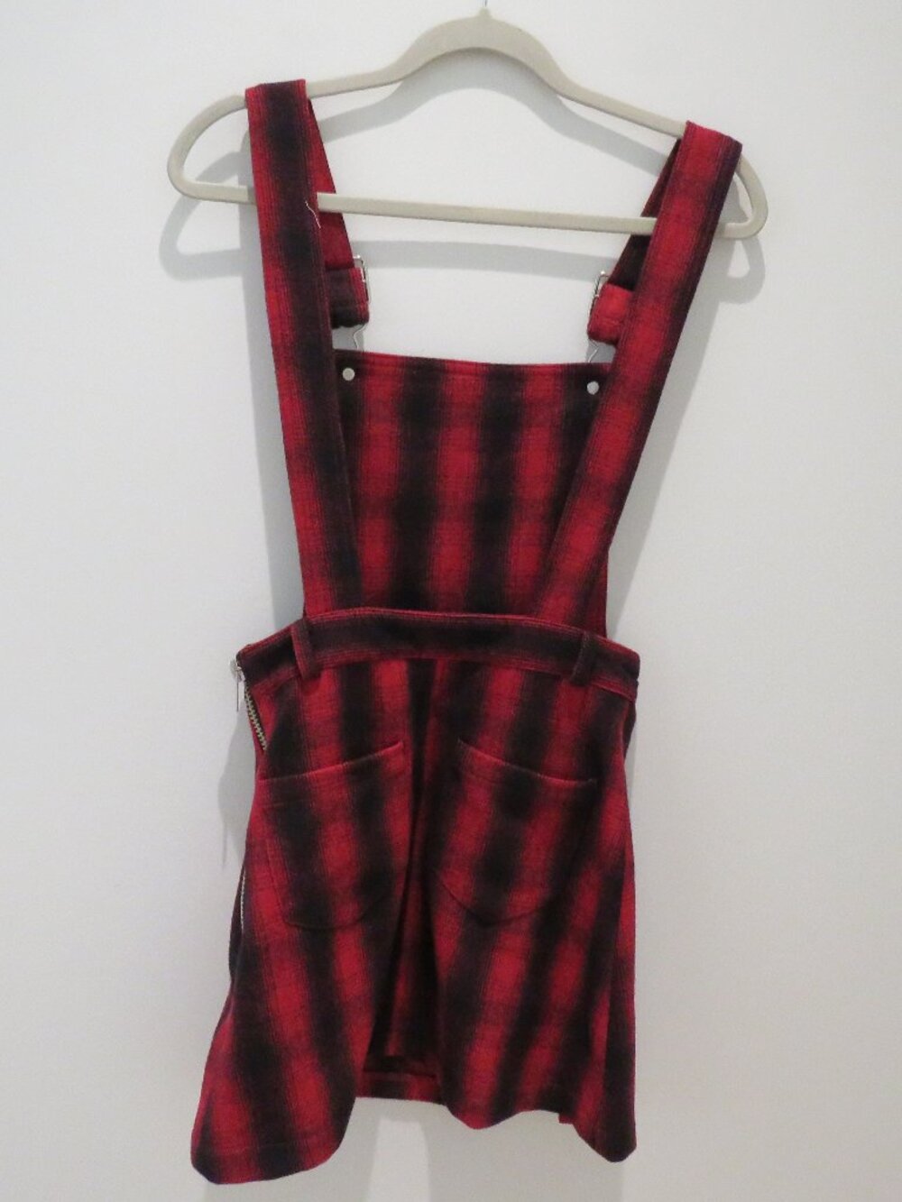 UNIF Brixton Red Plaid Wool Blend Jumper Pinafore Dress XS Punk Alt Grunge Mod - Picture 9 of 14